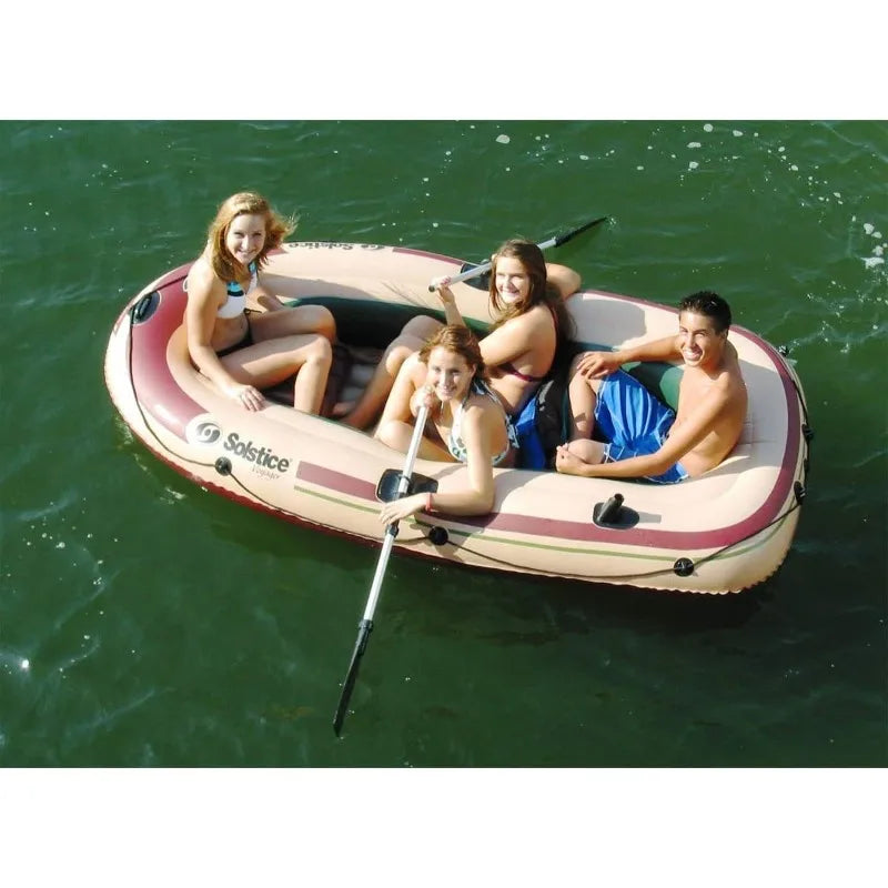 Solstice Voyager Inflatable Fishing Boat for 6 with Dual Oar Locks and Rod Holder