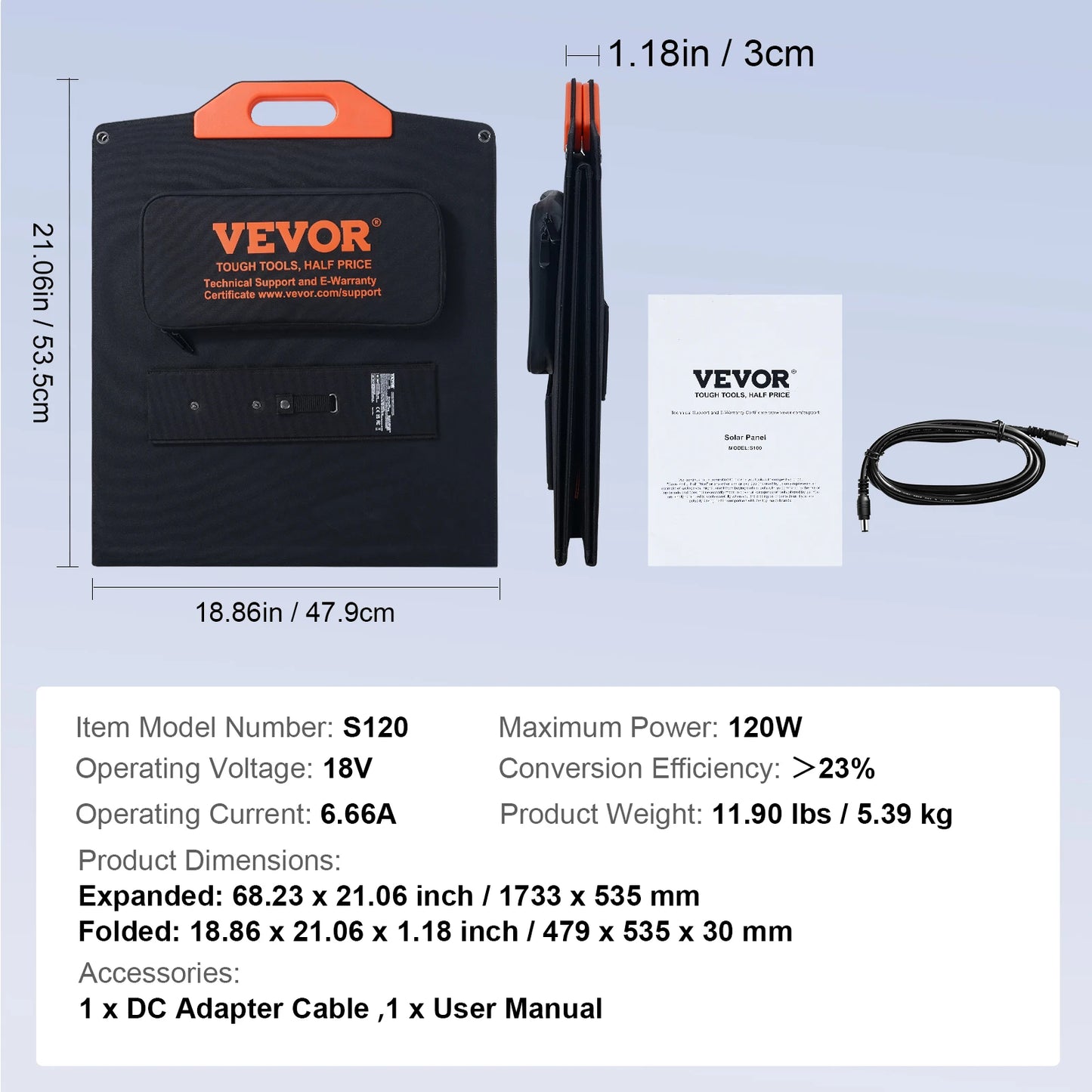 VEVOR Portable 200W Monocrystalline Solar Panel for Camping and Hiking