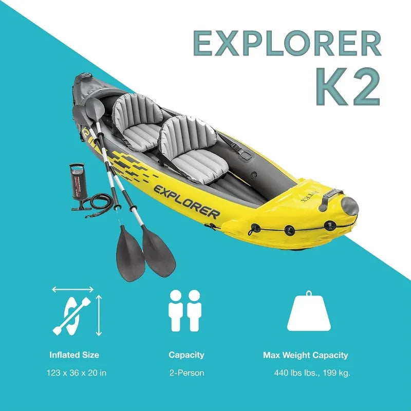 Intex Explorer K2 Inflatable Kayak Set with Aluminum Oars and Pump