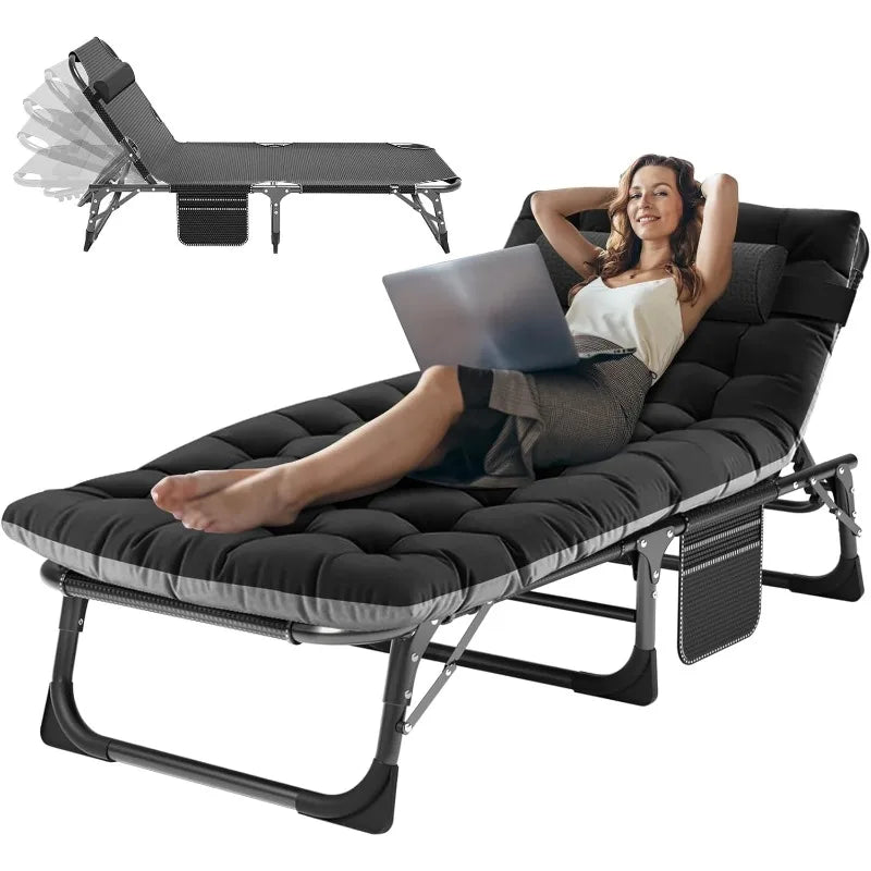 Aboron Folding Camping Cot for Adults Heavy Duty Adjustable Bed with Mattress