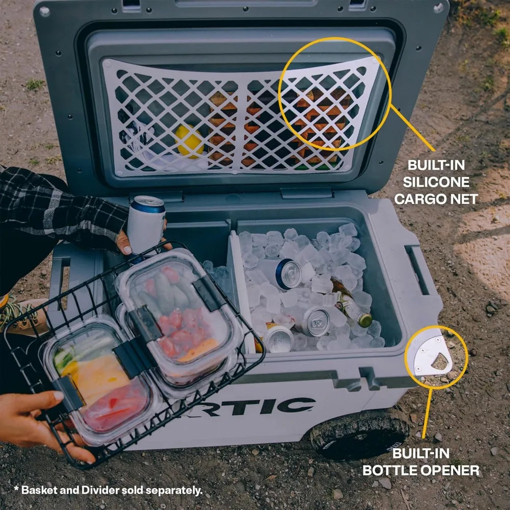 52 Quart Ultra-Light Wheeled Hard Cooler Insulated Portable Ice Chest Box for Beach, Drink, Beverage, Camping, Picnic, Fishing