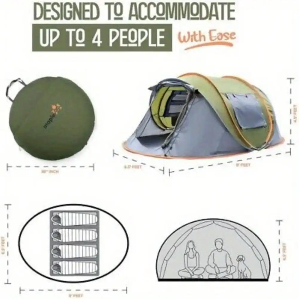 4-Person Easy Pop Up Camping Tent with 2 Doors and UPF50 Waterproof Features