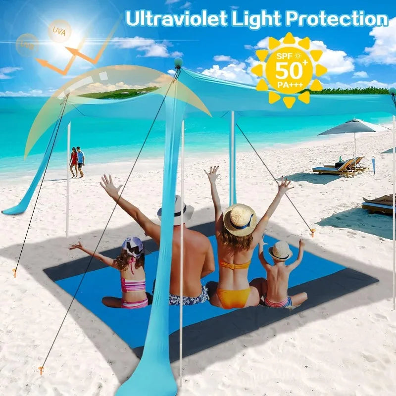 Beach Canopy Tent 11X11 FT with Blanket UPF50+ Sun Protection for 4-6 People