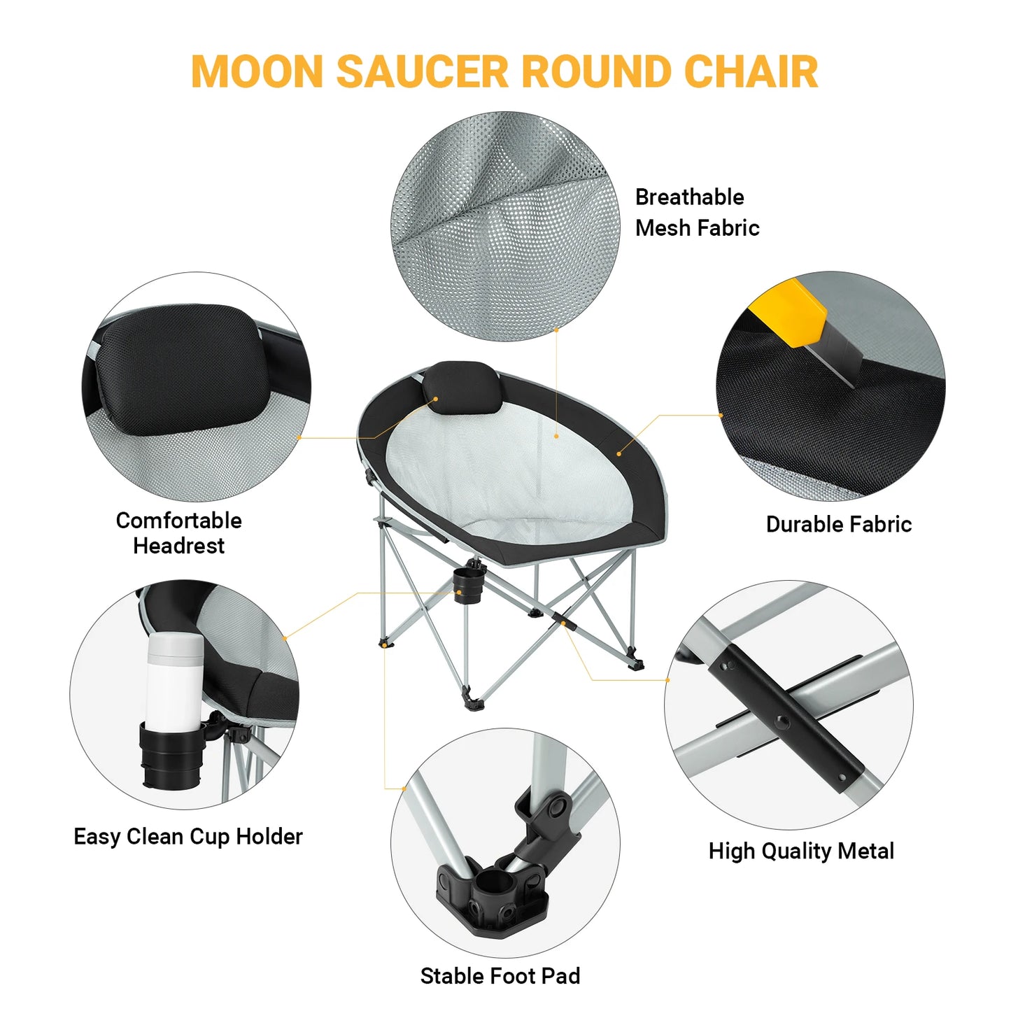 FUNDANGO Oversized Folding Camping Chair with Headrest and Cup Holder