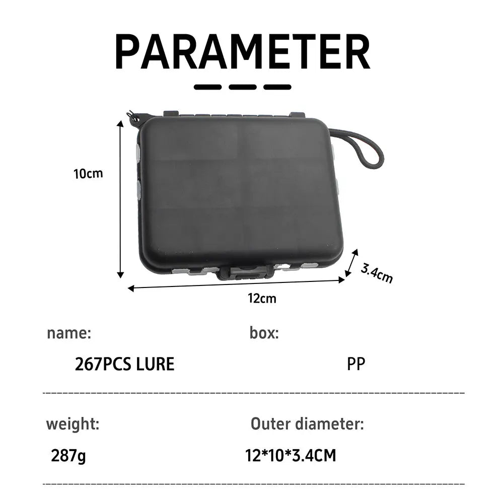 267 Pieces Fishing Accessories Kit with Box Hooks Bait Sinkers for Outdoors