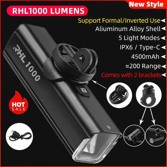 Rockbros 1000LM Rechargeable Bike Front Light IPX6 Rainproof LED Headlight