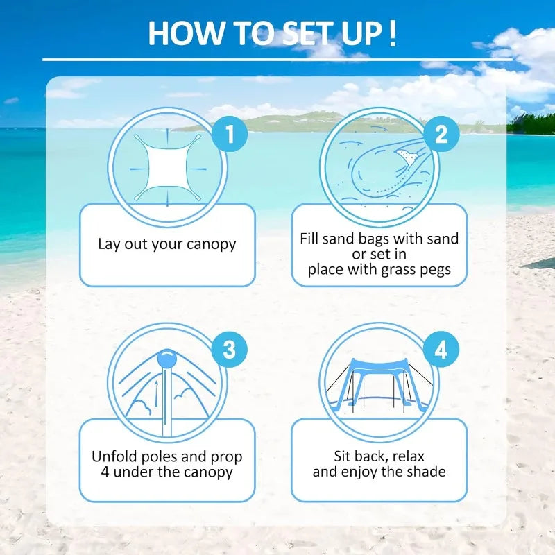 Beach Canopy Tent 11X11 FT with Blanket UPF50+ Sun Protection for 4-6 People