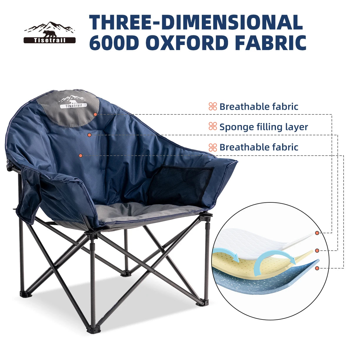 Tisetrail Oversized Padded Moon Saucer Chair with Cup Holder Blue and Gray