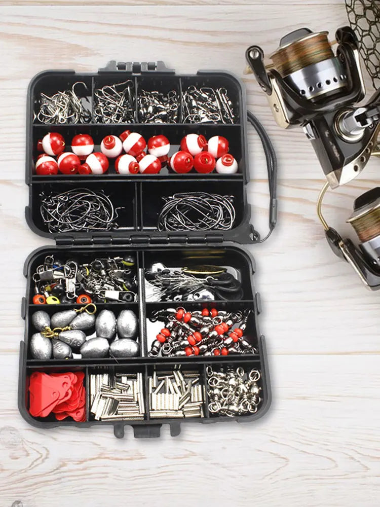 267 Pieces Fishing Accessories Kit with Box Hooks Bait Sinkers for Outdoors