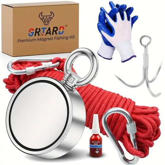 Grtard 1000LBS Double Sided Neodymium Fishing Magnet Kit with 20m Rope