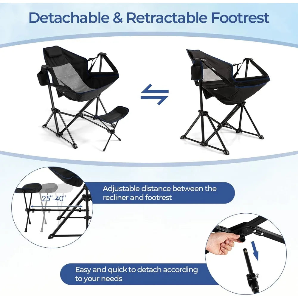 Folding Hammock Camping Chair with Detachable Footrest and Adjustable Backrest