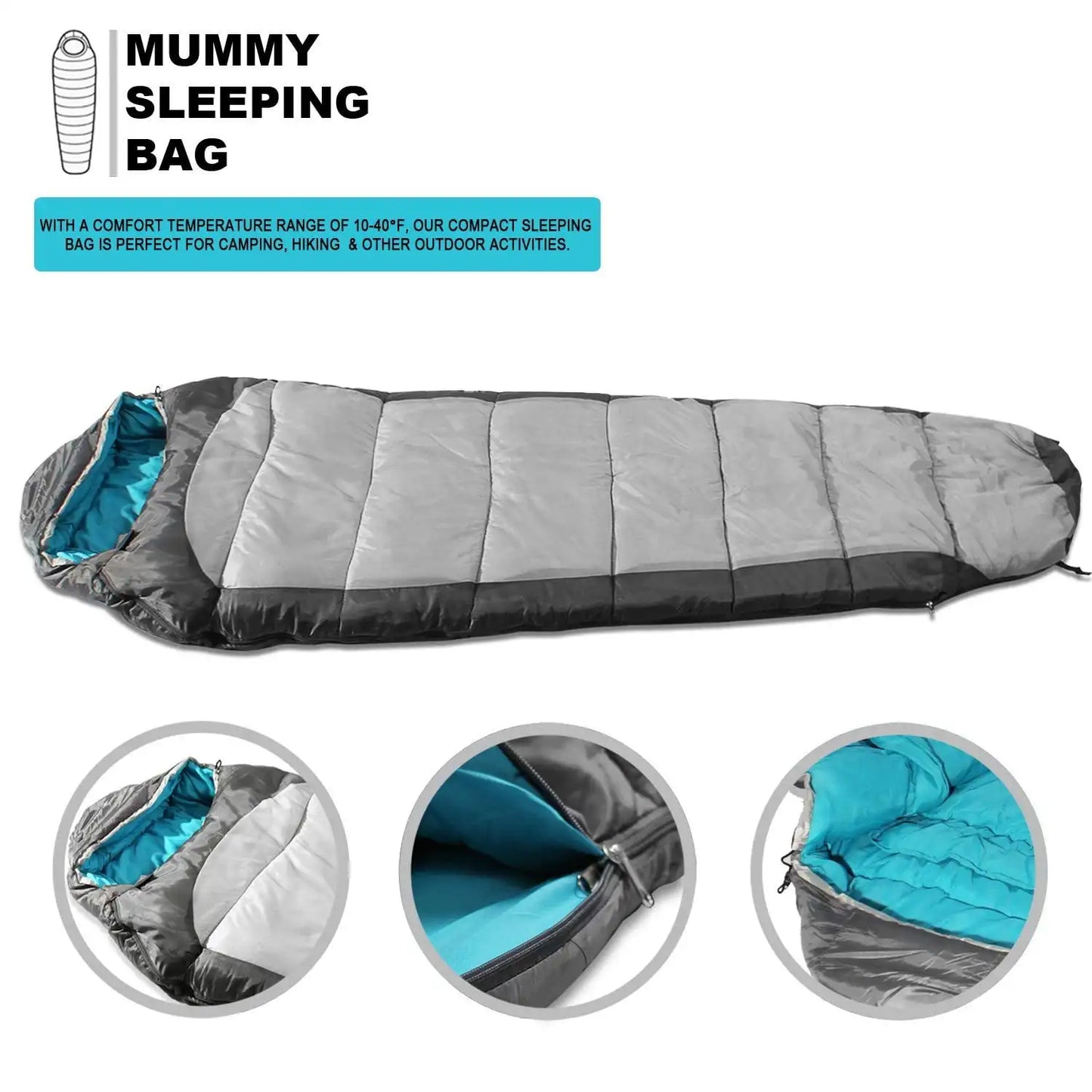 Khomо Gear 10F Mummy Sleeping Bag for Adults Comfortable Cotton 3 Season Use