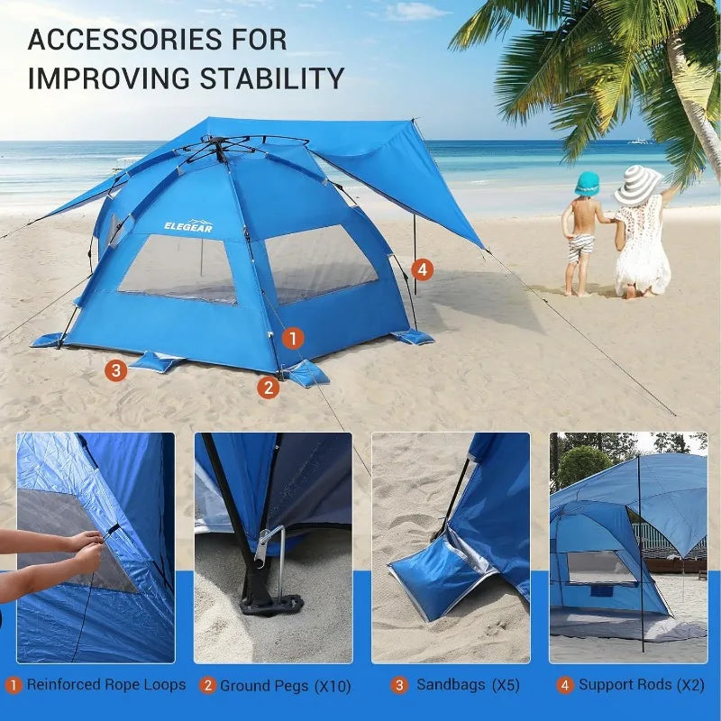 Elegear Beach Tent with 360 Degree Canopy for 4-6 People Sun Shade Shelter