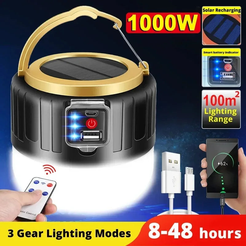 Solar Camping Light with Remote Control Waterproof LED Lantern Power Bank