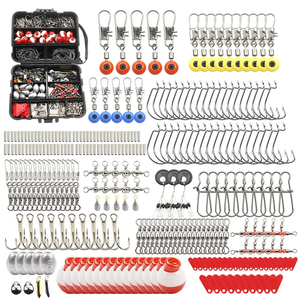 267 Pieces Fishing Accessories Kit with Box Hooks Bait Sinkers for Outdoors