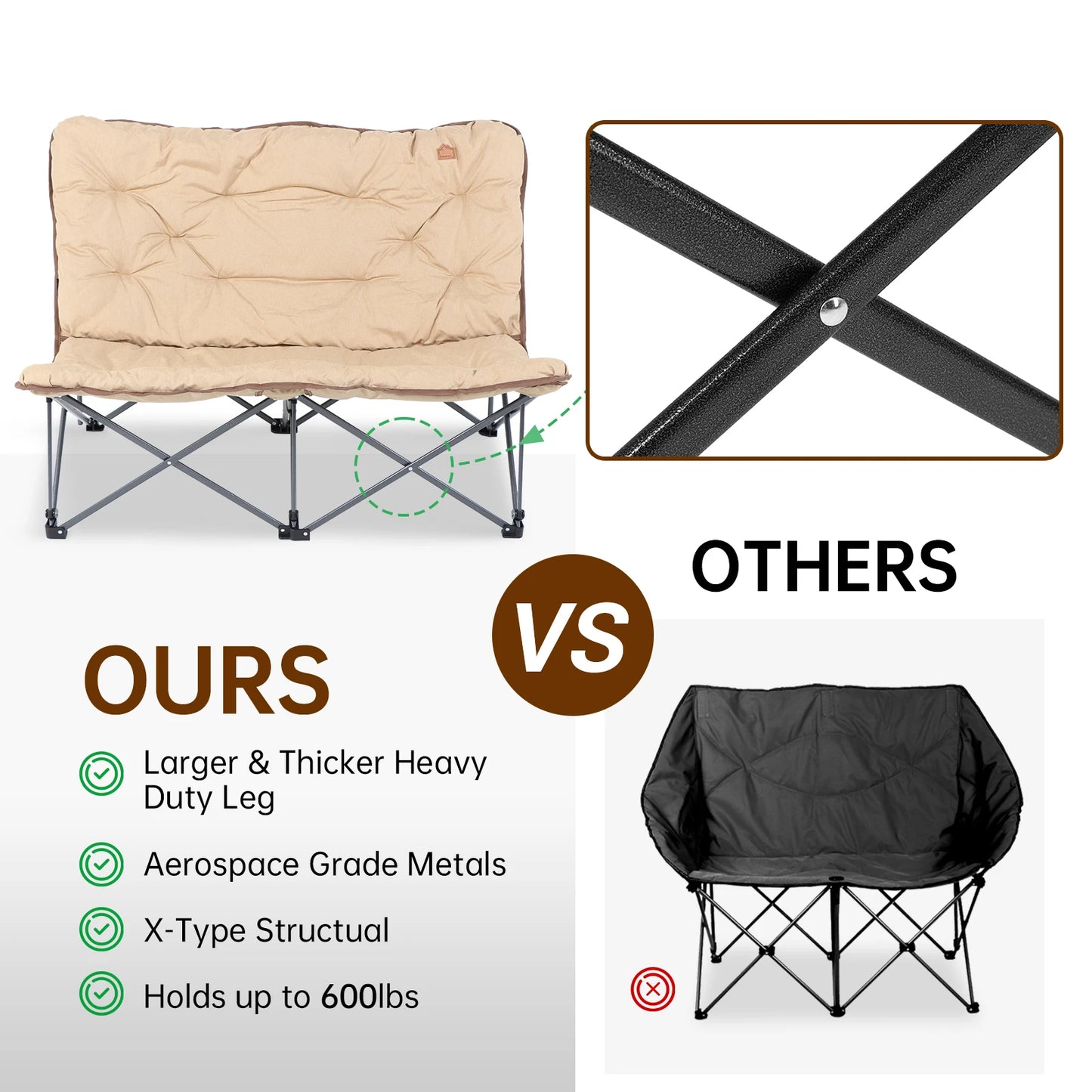 KingCamp Double Padded Butterfly Chair Oversized Outdoor Lawn and Patio Seat