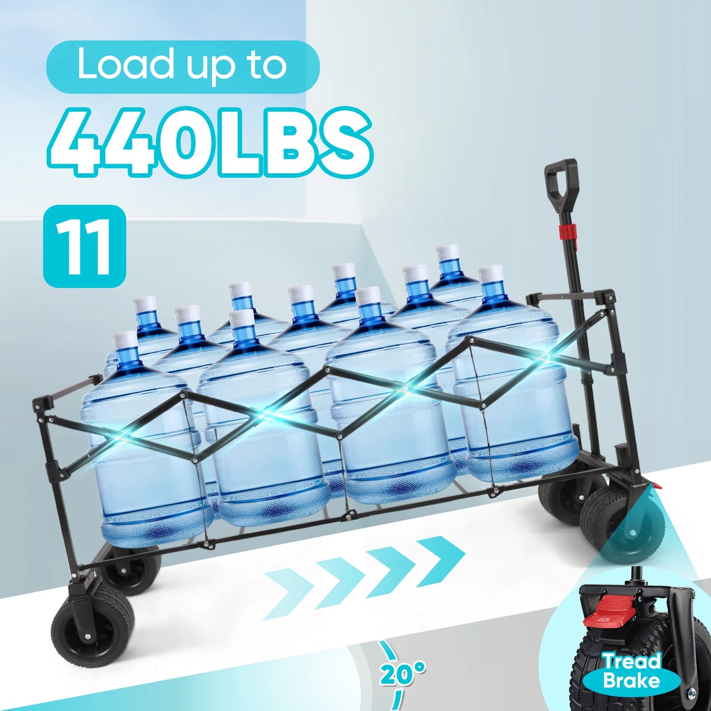 440 Pounds Collapsible Beach Wagon Extra Long 43 Inch Folding Cart Heavy Duty