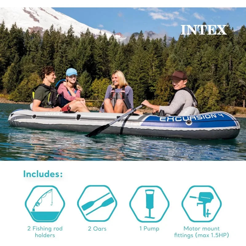 Intex Excursion Inflatable Boat with Oars and Pump Durable SuperTough PVC