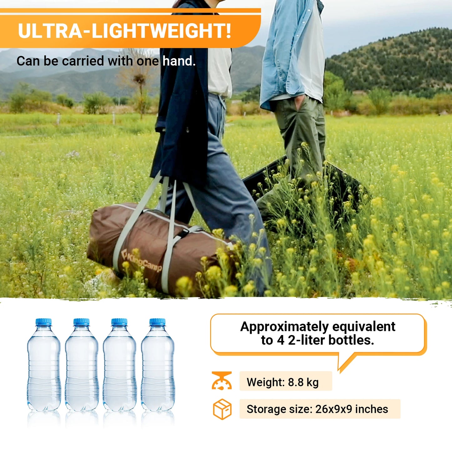 KingCamp Family Cabin Tent for Camping and Outdoor Activities, Sleeps 3-4 People