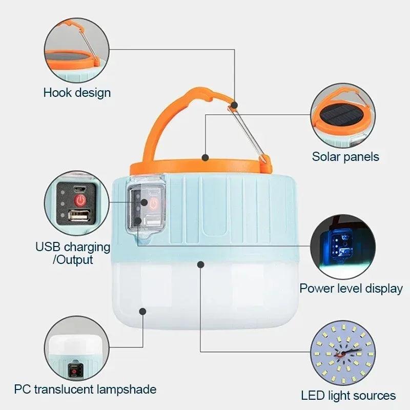 Solar Camping Light with Remote Control IPX5 Waterproof LED Lantern Power Bank