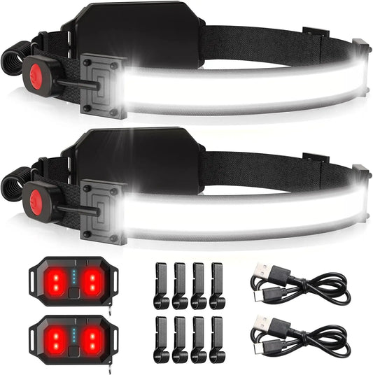 2 Pack Rechargeable LED Headlamp 1200 Lumen Ultra Light Bright Headlight