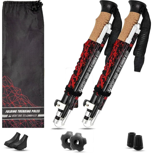 Lightweight Collapsible Trekking Poles with Cork Grip for Hiking and Backpacking
