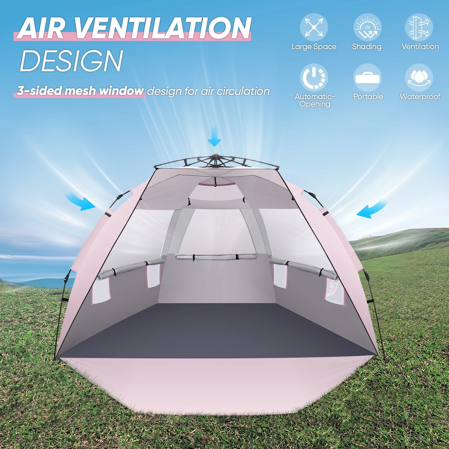 Beach Tent Sun Shelter Pop Up Canopy for 4 to 6 People Easy Setup Portable Shade