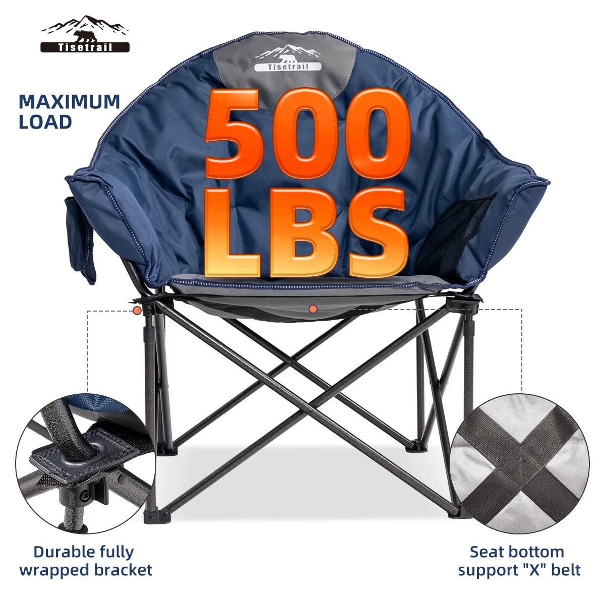 Tisetrail Oversized Padded Moon Saucer Chair with Cup Holder Blue and Gray