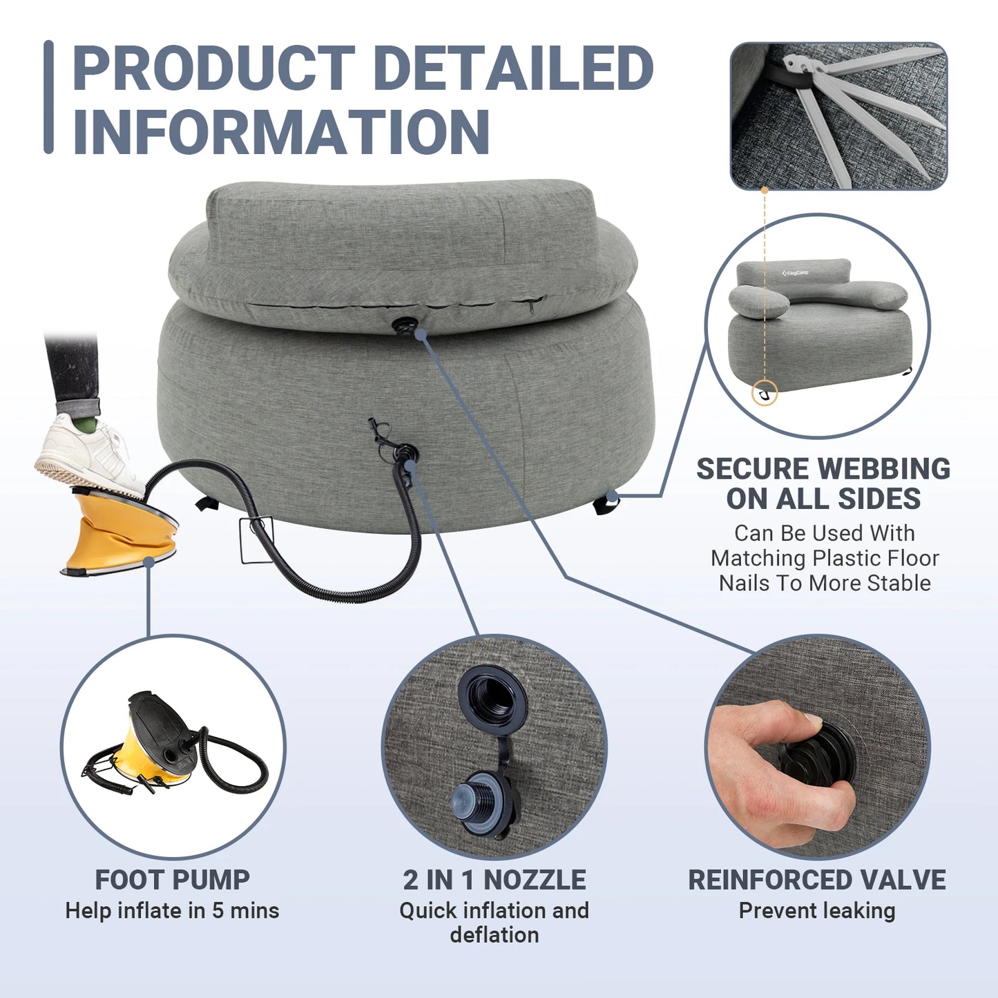 KingCamp Inflatable Sofa Portable Air Chair for Home Outdoor Camping Travel