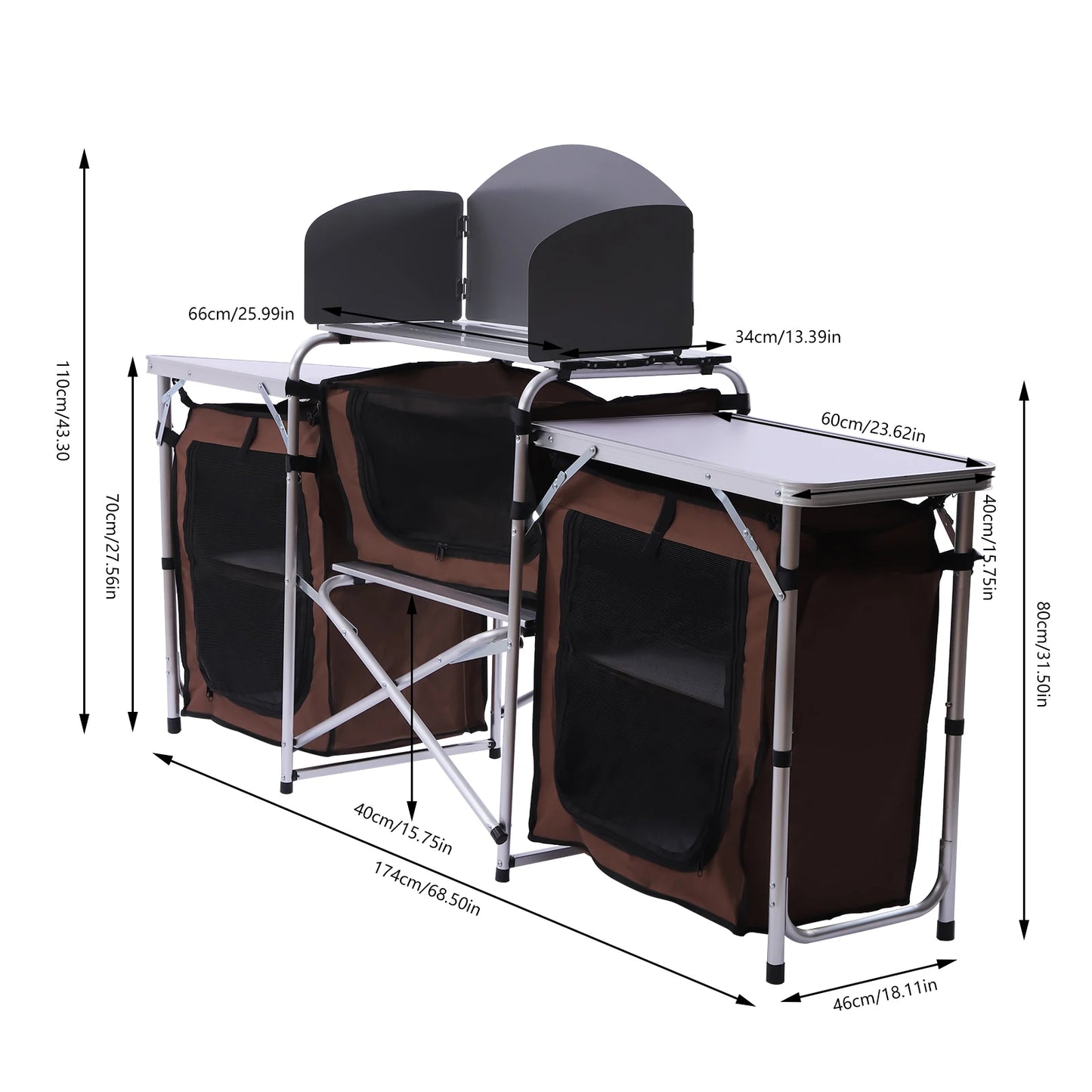 Folding Camping Kitchen Table with Storage and Portable Side Tables