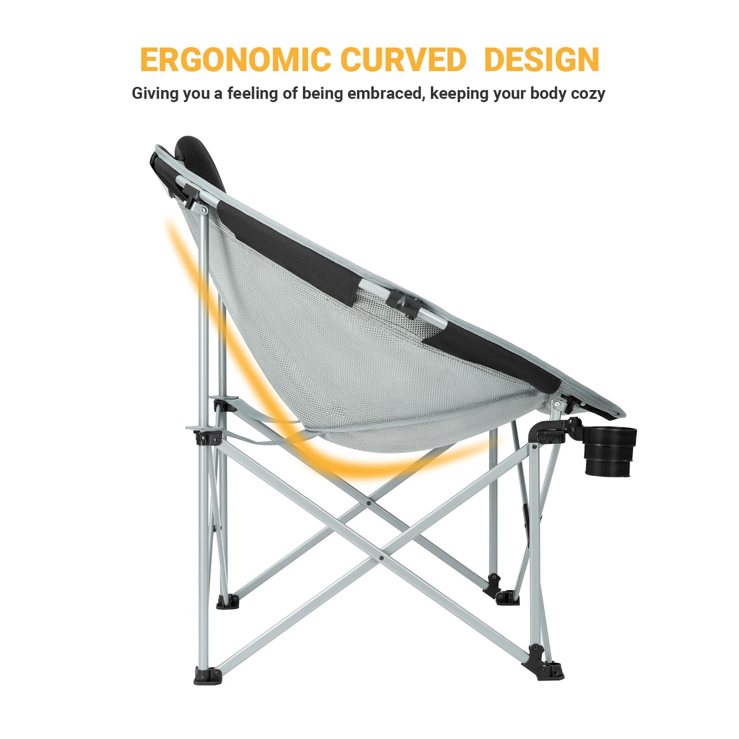 FUNDANGO Oversized Folding Camping Chair with Headrest and Cup Holder