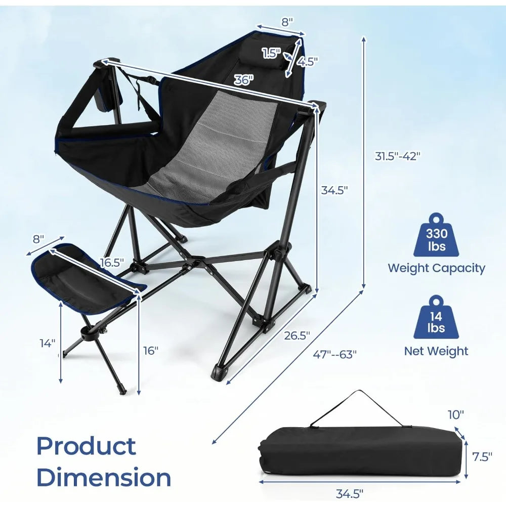 Folding Hammock Camping Chair with Detachable Footrest and Adjustable Backrest