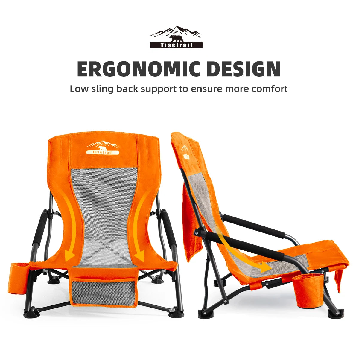 Tisetrail Portable Beach Chair with Cup Holder Lightweight Folding Orange Chair