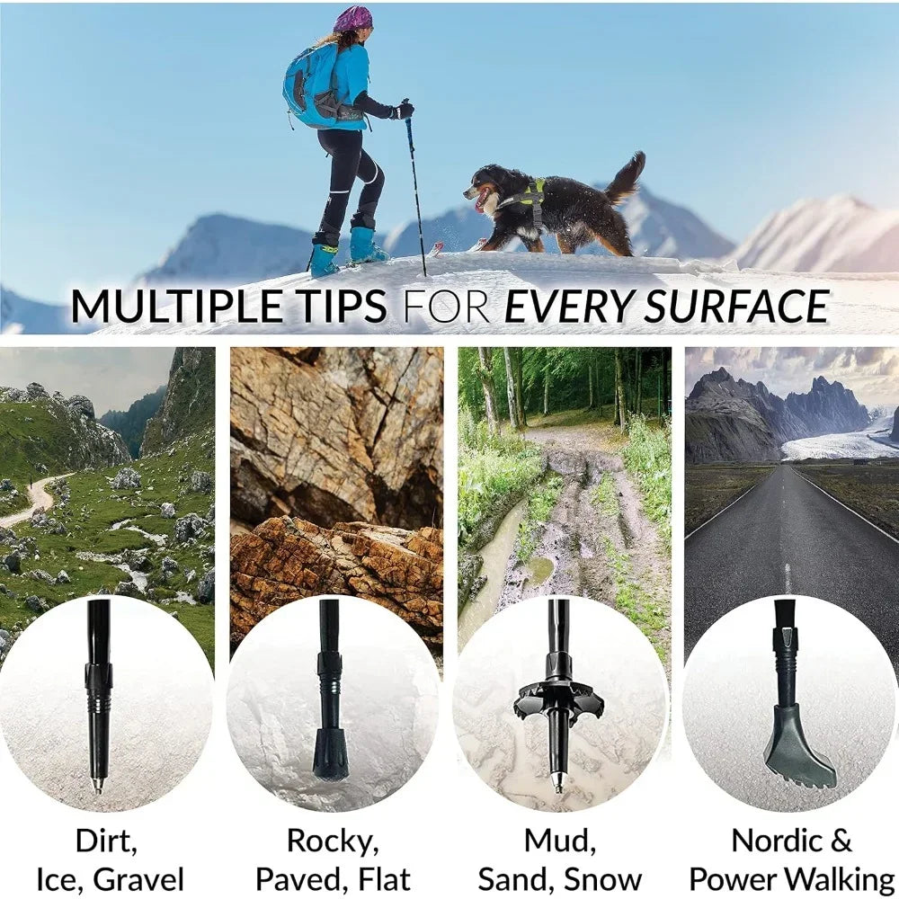 Lightweight Collapsible Trekking Poles with Cork Grip for Hiking and Backpacking