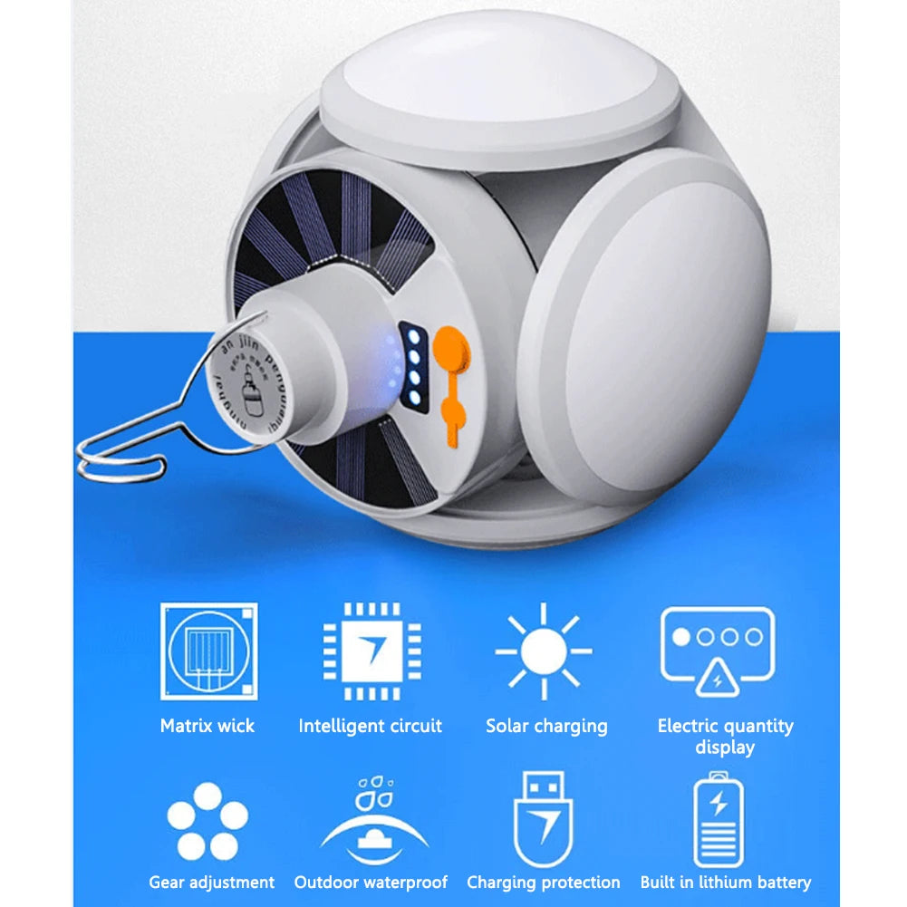 LED Solar Camping Light Bulb Rechargeable Portable Lantern with Adjustable Gears