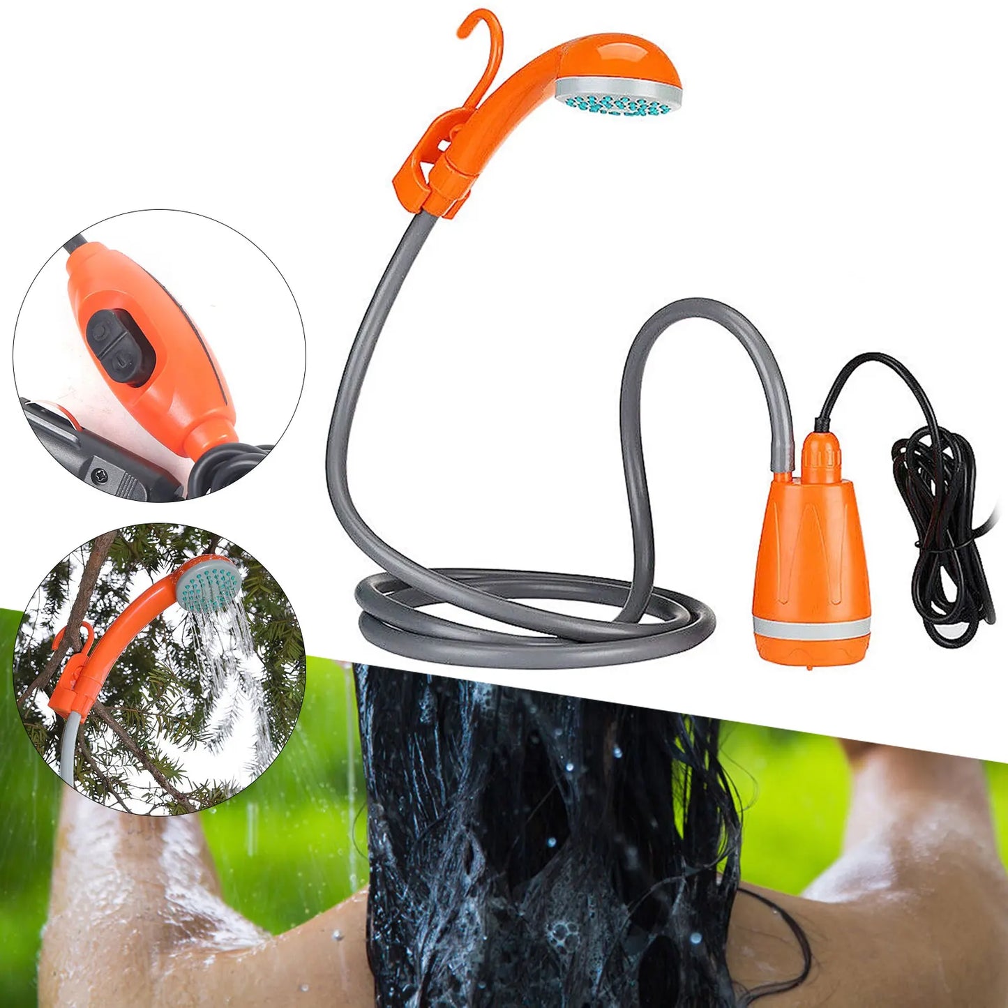 62W 12V Portable Outdoor Shower Head For Camping And Hiking Effluent Orange