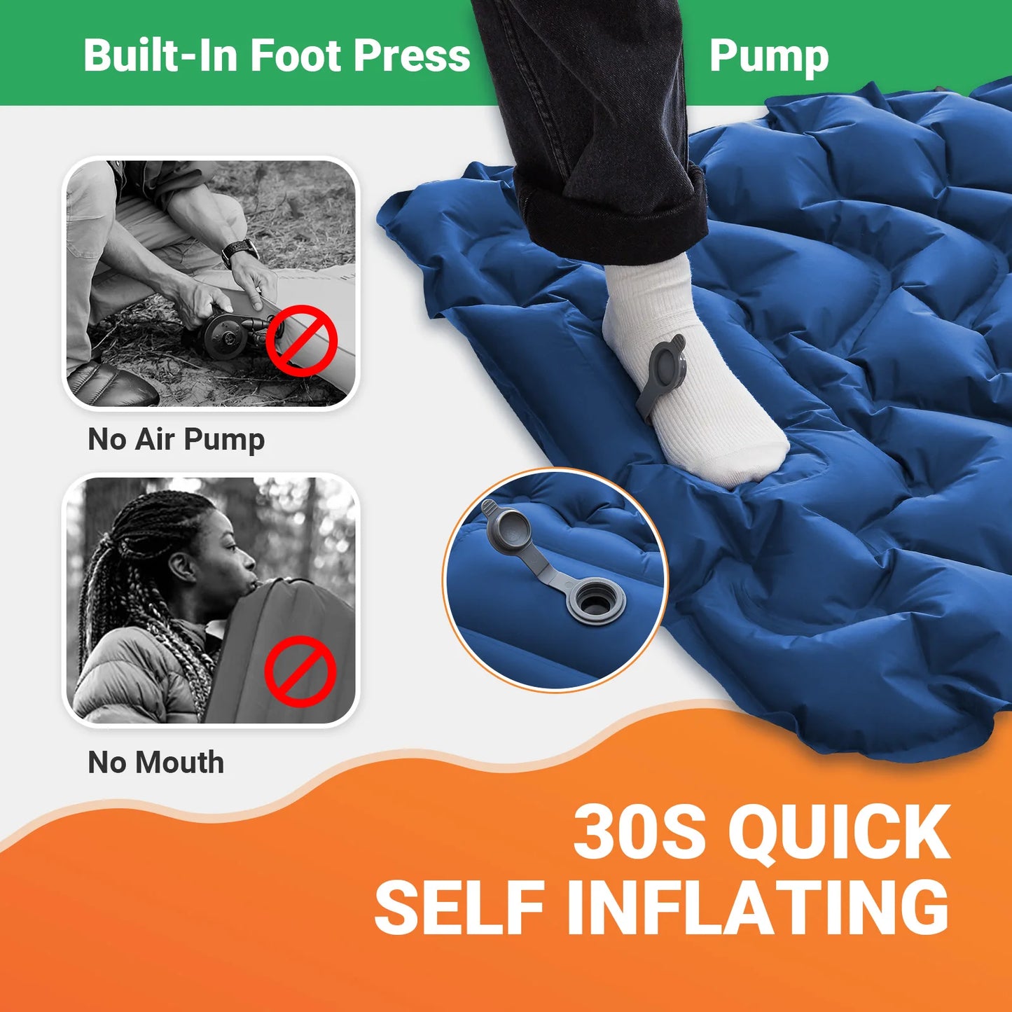 KingCamp Ultralight Self Inflating Sleeping Pad With Built-in Pillow And Foot Pump