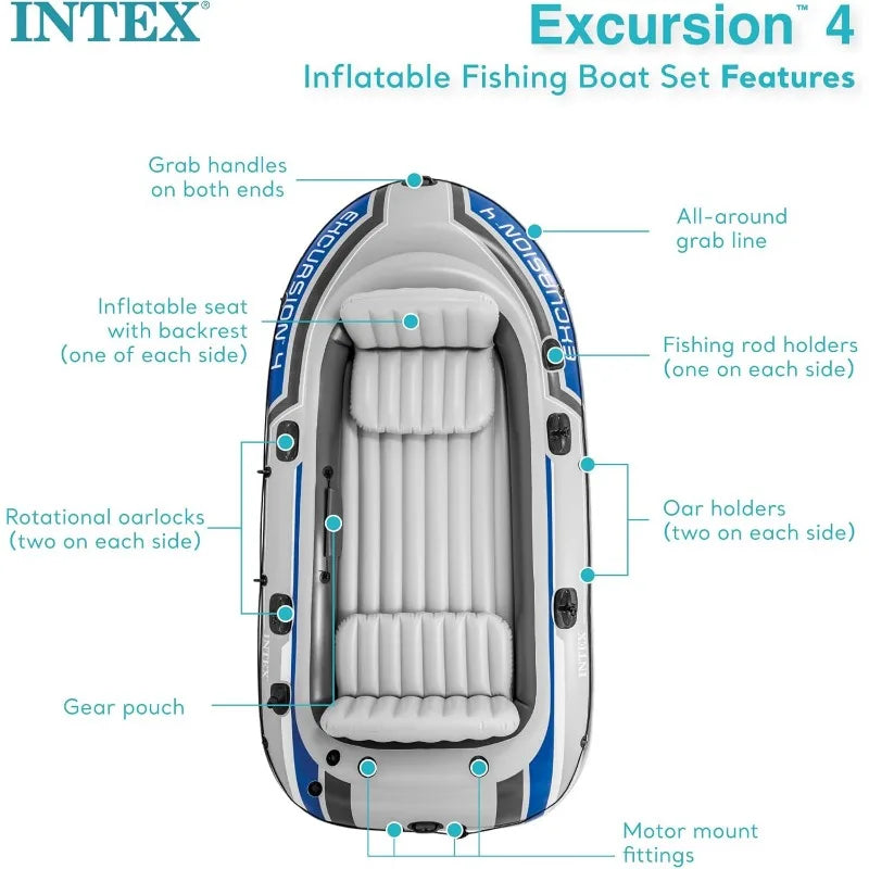 Intex Excursion Inflatable Boat with Oars and Pump Durable SuperTough PVC